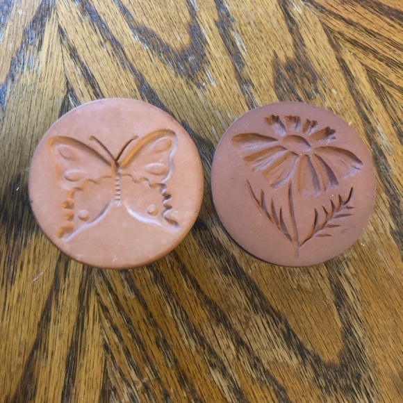 Vintage Terracotta 2” Butter Or Cookie Press Ceram Vintage Clay Butterfly Flower - Picture 1 of 10